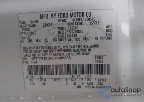 2008 Ford Ranger Xl/Xlt from USA, damaged, VIN 1FTYR10D08PA89993